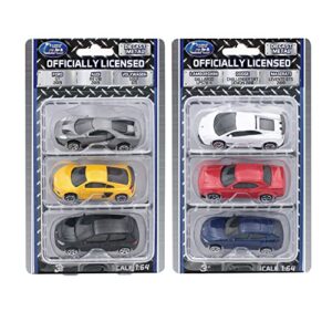 just for laughs 6 diecast metal cars, 1:64 scale mini cars, officially licensed - lamborghini gallardo superleggara, dodge challenger, maserati levante gts, ford gt, audi r8 coupe, volkswagon golf gti