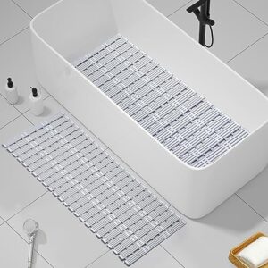 TIJIDE Bathtub mat Non Slip Shower mat, Bath mats for Bathroom Non Slip 35.4 x 15.7 Inch for Bath and Shower Non-Slip use Quick Drain Easy to wash Cut and Store