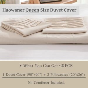 Haowaner Queen Size Duvet Covers, Queen Duvet Cover Set, Boho Duvet Cover Queen Size, 90x90"Comforter Cover Queen Size,Bedding Duvet Covers,Beige Duvet Cover Queen Comforter Cover,Textured Duvet Cover