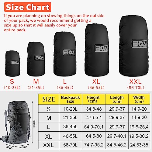 BQA Backpack Rain Cover Waterproof Rating 5000mm with Adjustable Anti Slip Buckle Strap Upgraded Coating Reinforced Inner Layer, Integrated Carry Pouch Design for (10-70L) Hiking Camping Traveling