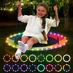 eliteemo led outdoor swing lights, remote control led rim light for 40-inch saucer tree swing, 16 color change by yourself, waterproof, super bright to play at night outdoors, good gift for kids