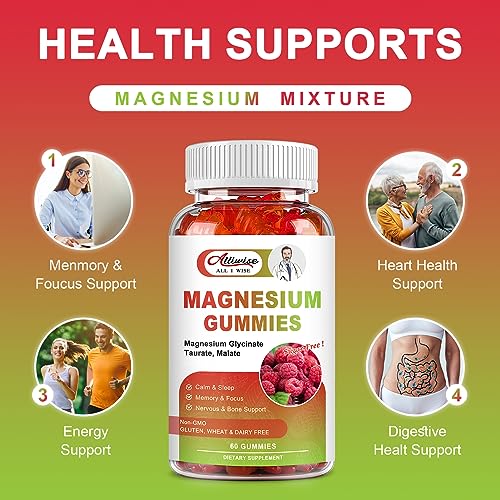 Sugar-Free Magnesium Glycinate Gummies, Complex Magnesium Supplement 600mg with Calcium, Magnesium Glycinate 300 mg with Taurate, Malate, COQ10, Vitamin B6 and D3, Supports for Memory, Calm, Mood