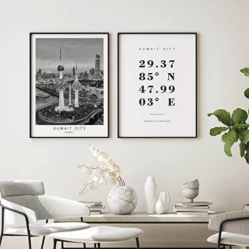 Dear Mapper Kuwait View Abstract Road Modern Map Art Minimalist Painting Black and White Canvas Line Art Print Poster Art Print Poster Home Decor (Set of 3 Unframed) (12x16inch)