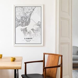 Dear Mapper Lisbon Portugal View Abstract Road Modern Map Art Minimalist Painting Black and White Canvas Line Art Print Poster Art Print Poster Home Decor (Set of 3 Unframed) (16x24inch)