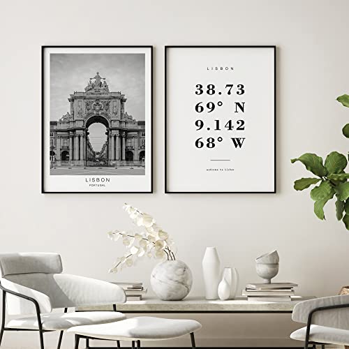 Dear Mapper Lisbon Portugal View Abstract Road Modern Map Art Minimalist Painting Black and White Canvas Line Art Print Poster Art Print Poster Home Decor (Set of 3 Unframed) (16x24inch)