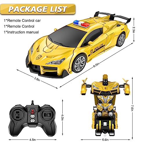 LNNKINE Remote Control Car, Transform Robot RC Cars, 2.4Ghz Transforming Police Car Toy with LED Light, One-Button Deformation and 360° Rotating Drifting, Toys for 5+ Year Old Boys/Girls