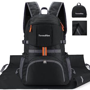 yeendibo 33l waterproof hiking backpack with portable-rest station for camping/travel/outdoors, versatile & lightweight foldable daypack for men/women (black, waterproof)