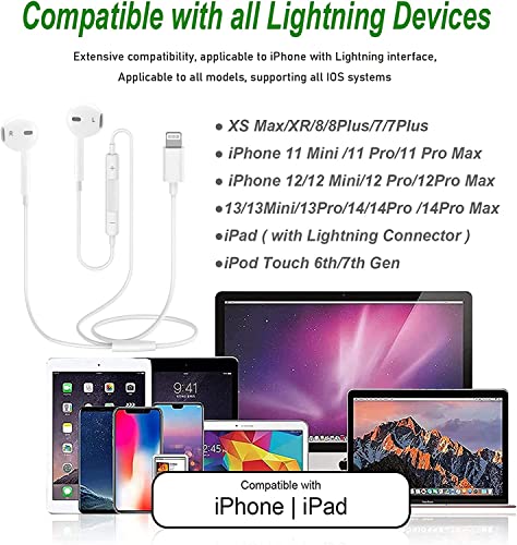 2 Pack Apple Earbuds for iPhone,Wired Headphones with Lightning Connector【Apple MFi Certified】Noise Isolating Earphones for iPhone 14/14 Pro/13/12/11/XR/XS/X/8/7 (Built-in Microphone & Volume Control)