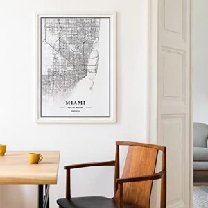 Dear Mapper Miami United States View Abstract Road Modern Map Art Minimalist Painting Black and White Canvas Line Art Print Poster Art Print Poster Home Decor (Set of 3 Unframed) (16x24inch)