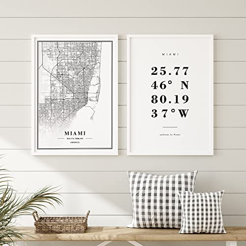 Dear Mapper Miami United States View Abstract Road Modern Map Art Minimalist Painting Black and White Canvas Line Art Print Poster Art Print Poster Home Decor (Set of 3 Unframed) (16x24inch)