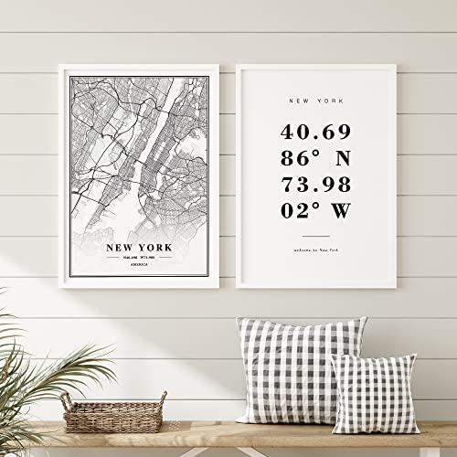 Dear Mapper New York United States View Abstract Road Modern Map Art Minimalist Painting Black and White Canvas Line Art Print Poster Art Print Poster Home Decor (Set of 3 Unframed) (12x16inch)