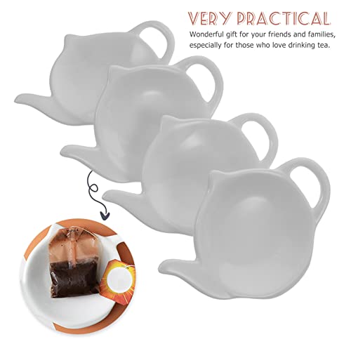 Soy Sauce Dish 4pcs Teapot Shaped Tea Bag Holder Teabag Coaster Seasoning Dish Teabag Holder Saucer Spoon Rests Snack Dish Appetizer Plates White Tea Plates