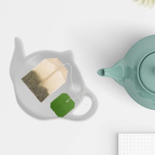 Soy Sauce Dish 4pcs Teapot Shaped Tea Bag Holder Teabag Coaster Seasoning Dish Teabag Holder Saucer Spoon Rests Snack Dish Appetizer Plates White Tea Plates