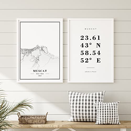 Dear Mapper Muscat Oman View Abstract Road Modern Map Art Minimalist Painting Black and White Canvas Line Art Print Poster Art Print Poster Home Decor (Set of 3 Unframed) (12x16inch)
