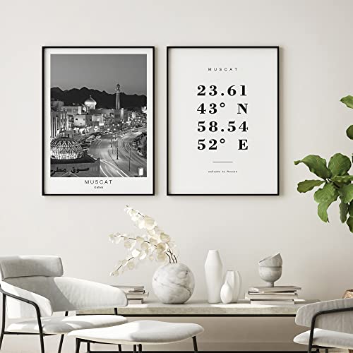 Dear Mapper Muscat Oman View Abstract Road Modern Map Art Minimalist Painting Black and White Canvas Line Art Print Poster Art Print Poster Home Decor (Set of 3 Unframed) (12x16inch)