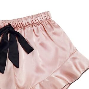 LYANER Women's Satin Silk 2pcs Set Pajamas V Neck Cami Top With Self Tie Shorts Pj Sst Sleepwear Dusty Pink Medium