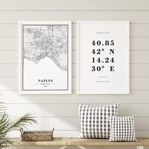 Dear Mapper Naples Italy View Abstract Road Modern Map Art Minimalist Painting Black and White Canvas Line Art Print Poster Art Print Poster Home Decor (Set of 3 Unframed) (16x24inch)