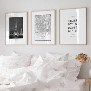 dear mapper paris france view abstract road modern map art minimalist painting black and white canvas line art print poster art print poster home decor (set of 3 unframed) (16x24inch)