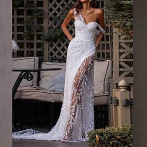 Women's Illusion Lace Beach Wedding Dresses for Bride 2023 Summer Bridal Gowns Sleeveless A-Line Slit Evening Dresses