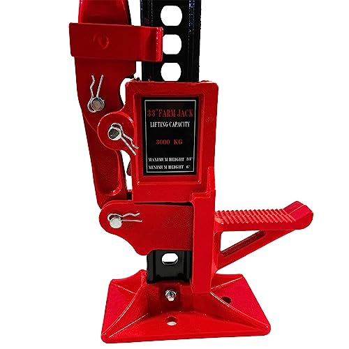 AoKuElec Heavy Duty Farm Jack 33 inch, High Lift Ratcheting Off Road Utility Jack with Wide Base, Cast and Steel, Stand 6000 lbs/3 Tons Capacity Red