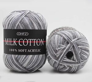 2 balls total 100g milk cotton yarn soft warm baby yarn space dyed gradually changing color knitting yarn sweater scarf crochet yarn (07-gray)