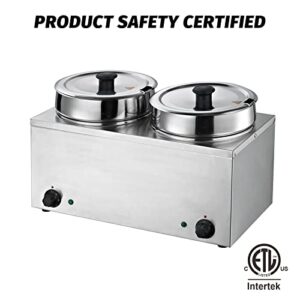 EASYROSE Commercial Food Warmer 2X6.9QT Round Soup Pot Steam Table Food Warmer Buffet Bain Marie Pot with Temperature Control & Lids, Electric Soup Warmer for Catering and Restaurants - 110V, 400W