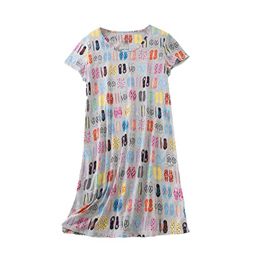 Homgro Women's Cotton Nightgown Short Sleeve Cartoon Printed Sleep Dress Soft Summer Sleepwear Nightdress Patterned2 Large