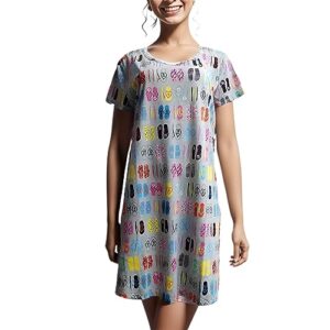 Homgro Women's Cotton Nightgown Short Sleeve Cartoon Printed Sleep Dress Soft Summer Sleepwear Nightdress Patterned2 Large