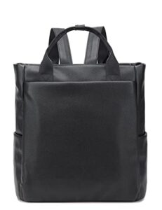 loradi convertible laptop tote bag, faux leather backpack fit for 14 inches laptop, black