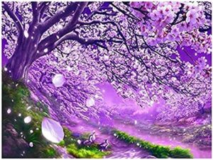 eiialerm stamped cross-stitch kits cherry blossom tree landscape 11ct printed beginners cross stitch kits, embroidery kits for adults wall art home decoration -16x20 inch