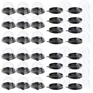 Typutomi 50 Pcs Plastic Mini Cupcake Box, Clear Round Mooncake Dessert Container Box Disposable Cake Cookies Muffins Box with Dome Lid for Wedding Birthday Holiday Parties Gift Box(Black)