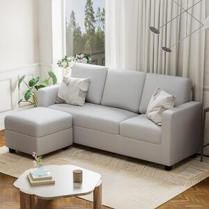 flamaker sectional couch, sofa couch for living room, l-shaped couch with reversible chaise, fabric small couches for apartment, small spaces (grey)