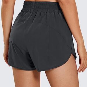 CRZ YOGA Women's High Waisted Running Shorts Mesh Liner - 3'' Dolphin Quick Dry Athletic Gym Track Workout Shorts Zip Pocket Graphite Grey Medium