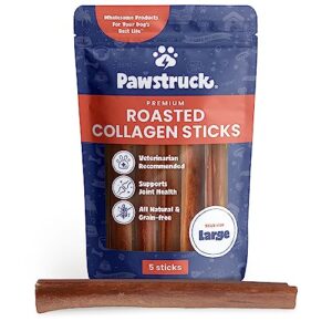 pawstruck all natural 11-12" roasted collagen sticks for dogs - low odor & long lasting alternative to bully sticks and rawhide chews - grain free, single ingredient & vet approved - 5 pack