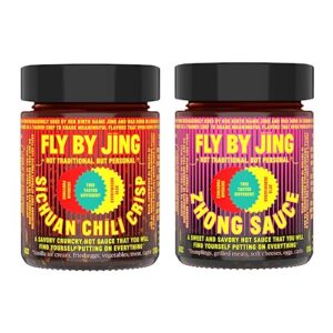 flybyjing essential duo - premium authentic sichuan chili crisp and zhong sauce - spicy, umami rich, gluten-free, non-gmo - elevates the flavor of any dish - perfect for stir-fries, dumplings, noodles and more (6 oz each, pack of 2)