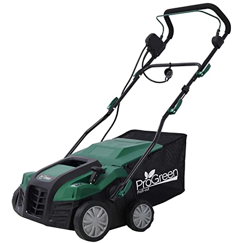 16" Full Steel Deck Electric Scarifier, 2 in 1 Garden Dethatcher & Scarifier with 3-Rod System & 5 Levels Raking Height Adjustments & 58QT Removable Collection Bag, Green