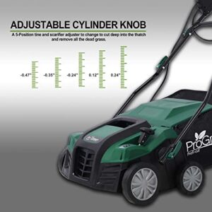 16" Full Steel Deck Electric Scarifier, 2 in 1 Garden Dethatcher & Scarifier with 3-Rod System & 5 Levels Raking Height Adjustments & 58QT Removable Collection Bag, Green