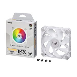 asus tuf gaming tf120 argb white edition chassis fan 3-pin customizable leds blade, advanced fluid dynamic bearing