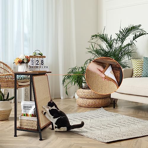 Modern End Table with Cat Bed, Cat Scratching Post Wood Cat Furniture Table Side Table with Small Cat House Cat Bed Table with Replaceable Sisal Scratch Scratching Pad Mat for Living Room Bedroom