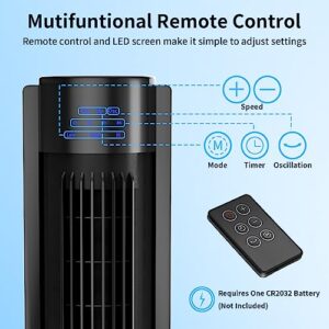 ACHAZEL 120°Oscillating Fan with Remote, 42" Tower Fan with 3 Speeds, 8H Timer, LED Display, Powerful Quiet Standing Bladeless Floor Fans for Home Office Bedroom Living Room