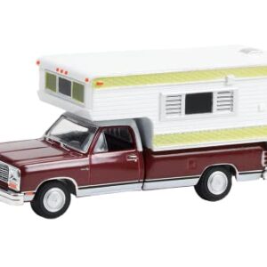 Greenlight 30409 1981 Dodge Ram D-250 Royal with Large Camper - Medium Crimson Red and Pearl White (Hobby Exclusive) 1/64 Scale Diecast