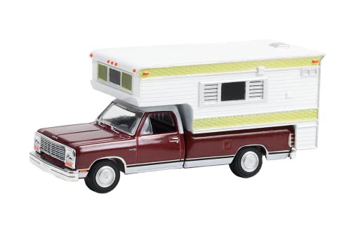 Greenlight 30409 1981 Dodge Ram D-250 Royal with Large Camper - Medium Crimson Red and Pearl White (Hobby Exclusive) 1/64 Scale Diecast