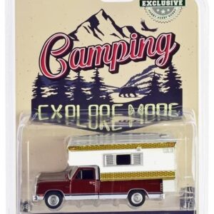 Greenlight 30409 1981 Dodge Ram D-250 Royal with Large Camper - Medium Crimson Red and Pearl White (Hobby Exclusive) 1/64 Scale Diecast