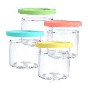 cxq 4 pack replacement ice cream pint with lid，compatible with ninja creami ice cream maker: nc301, nc300, nc299amz series (pink/yellow/blue/green)