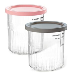 samturui ice cream containers 24oz replacement pints and lids for ninja creami 2 pack, compatible with ninja nc501 nc500 series/deluxe ice cream maker, bpa-free, dishwasher safe, leak proof