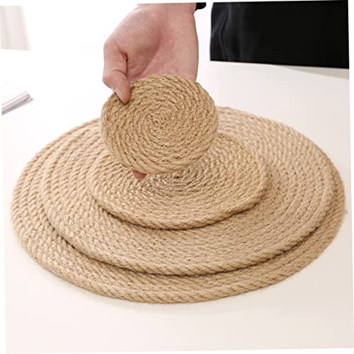 DECHOUS 1 PC Insulated Placemat Coaster Coasters for Drinks Placemats Round Linen Placemats Household Coaster Placemat Hand Braided Jute Placemats Insulation Mat Set Small