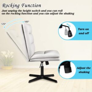 TAVATA High Back Armless Office Desk Chair No Wheels, PU Leather Cross Legged Office Chair, Wide Seat Home Office Desk Chairs, Adjustable Swivel Vanity Task Computer Chair (White)