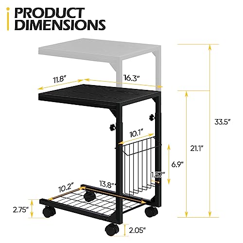 melos C Shaped End Table, C Adjustable Height Tables End Table for Couch, Couch Tables That Slide Under, Rolling Snack Table with Storage, Sofa Side Table for Living Room, Bedroom, Black