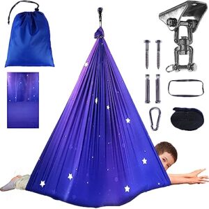 sensory swing for kids indoor & outdoor double layer therapy cuddle swing hammock chair with 360° swivel hanger kit adjustable swing for child and adult with aspergers autism adhd (purple)