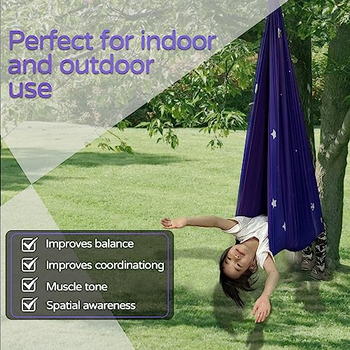 Sensory Swing for Kids Indoor & Outdoor Double Layer Therapy Cuddle Swing Hammock Chair with 360° Swivel Hanger Kit Adjustable Swing for Child and Adult with Aspergers Autism ADHD (Purple)